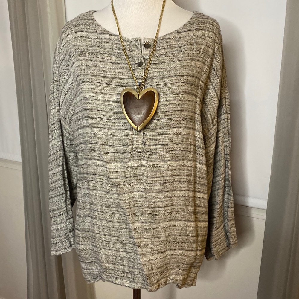 J. Jill Lagenlook 100% Linen 3/4 Sleeve Top Medium